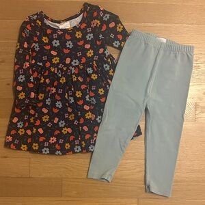 Hanna Andersson Floral Dress and Blue Leggings Set